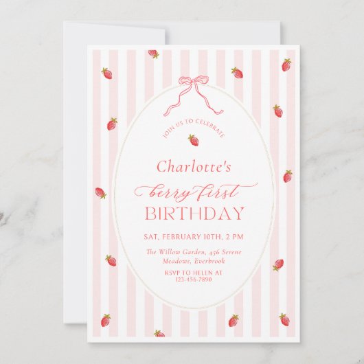 Pastel Berry First Birthday Invitation Kaart (Voorkant)
