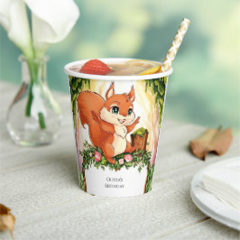 Pastel betoverde eekhoorn verjaardag papieren bekers