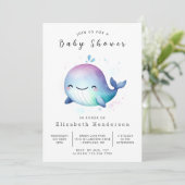 Pastel bewerkbaar walvis Baby shower Kaart (Staand voorkant)