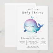 Pastel bewerkbaar walvis Baby shower Kaart (Voorkant / Achterkant)