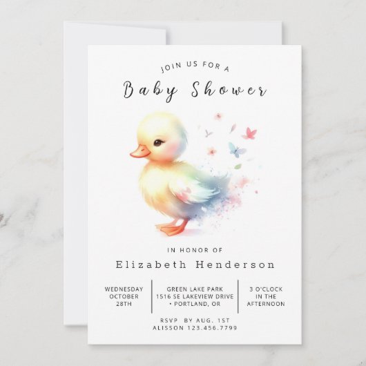 Pastel Bewerkbare Eend Baby Shower Kaart (Voorkant)