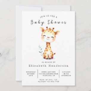 Pastel bewerkbare Giraffe Baby shower Kaart