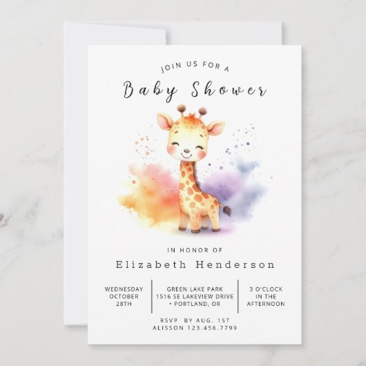 Pastel bewerkbare Giraffe Baby shower Kaart (Voorkant)