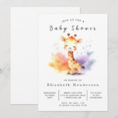 Pastel bewerkbare Giraffe Baby shower Kaart (Voorkant / Achterkant)