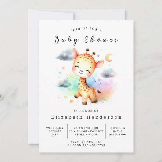 Pastel bewerkbare Giraffe Baby shower Kaart (Voorkant)