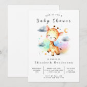 Pastel bewerkbare Giraffe Baby shower Kaart (Voorkant / Achterkant)