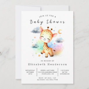Pastel bewerkbare Giraffe Baby shower Kaart