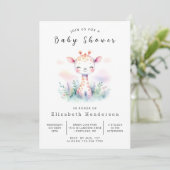 Pastel bewerkbare Giraffe Baby shower Kaart (Staand voorkant)