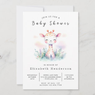 Pastel bewerkbare Giraffe Baby shower Kaart