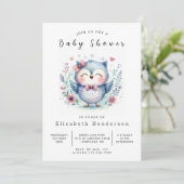 Pastel bewerkbare uil Baby shower Kaart (Staand voorkant)