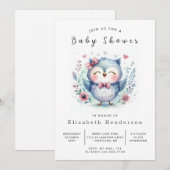 Pastel bewerkbare uil Baby shower Kaart (Voorkant / Achterkant)