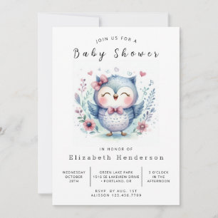 Pastel bewerkbare uil Baby shower Kaart