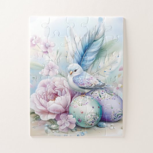 Pastel Bird, Peony and Easter Eggs Legpuzzel (Verticaal)