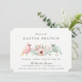 Pastel Birds Floral Easter Brunch Uitnodiging (Staand voorkant)