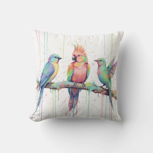 Pastel birds Throw Cushion Kussen (Voorkant)