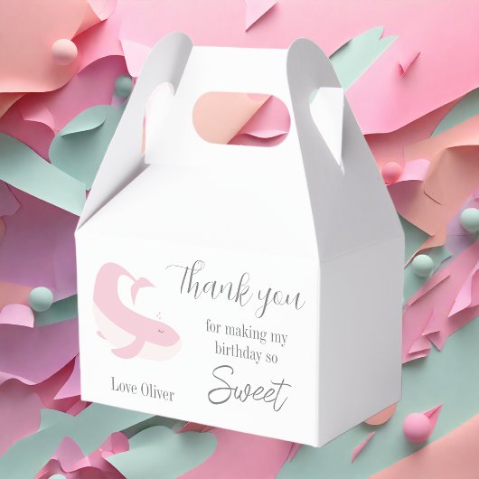 Pastel Birthday party (roze Lila walvis) Dank je w Bedankdoosjes