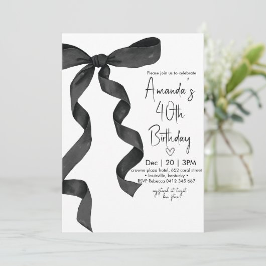 Pastel Black Bow Elegante Verjaardag Kaart (Staand voorkant)