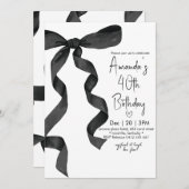 Pastel Black Bow Elegante Verjaardag Kaart (Voorkant / Achterkant)