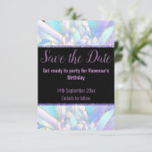 PASTEL BLACK CRYSTAL BEWAREN DE DATUM RSVP KAARTJE (Staand voorkant)