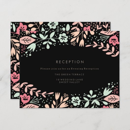 Pastel Black Modern Floral Weddenschap Kaart (Voorkant / Achterkant)