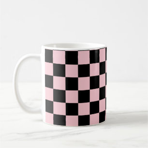 Pastel Black Pink Checkerboard Pattern Koffiemok