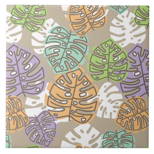 Pastel bladeren keramische tegel tegeltje (Voorkant)