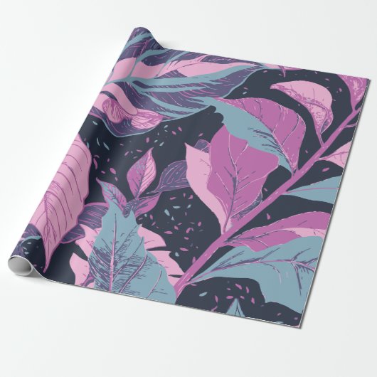 Pastel bladeren op donkere achtergrond cadeaupapier (Uitgerold)