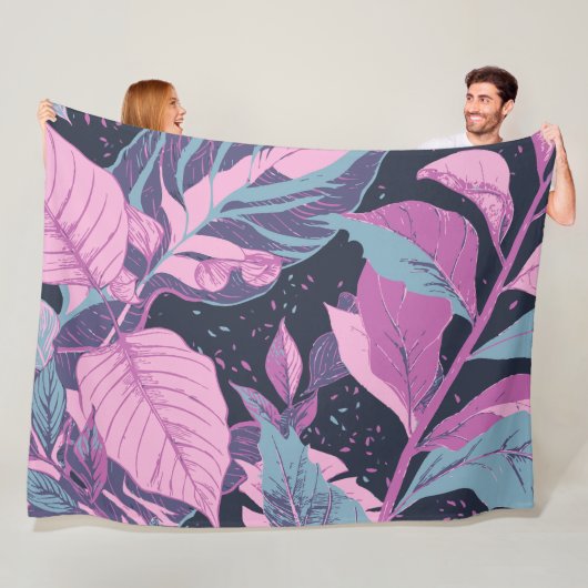 Pastel bladeren op donkere achtergrond fleece deken (In situ)