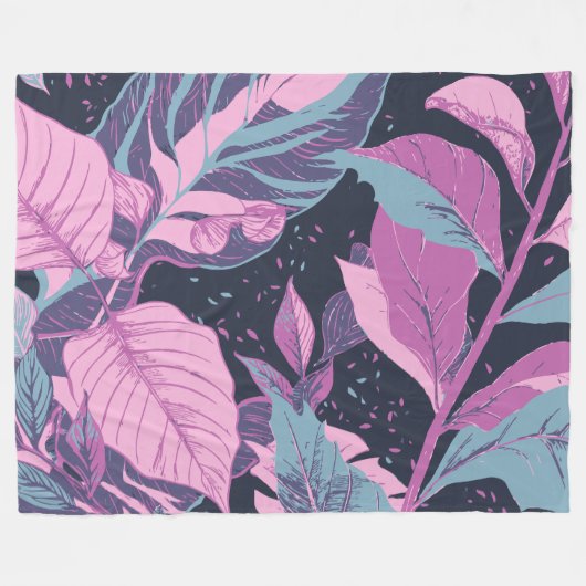 Pastel bladeren op donkere achtergrond fleece deken (Voorkant (Horizontaal))