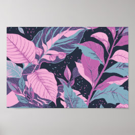 Pastel bladeren op donkere achtergrond poster