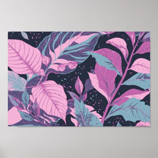 Pastel bladeren op donkere achtergrond poster (Voorkant)