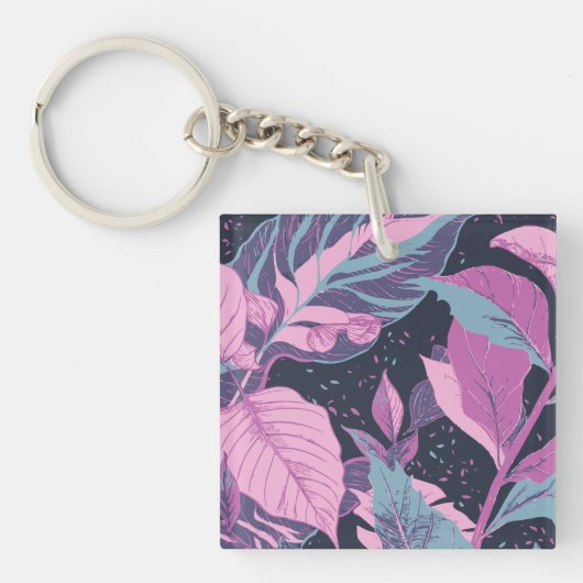 Pastel bladeren op donkere achtergrond sleutelhanger (Voorkant)