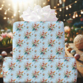 Pastel Blau Waterverf Bloemkruis Pasen Cadeaupapier