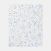 Pastel Blauw Abstract Bloemen Botanische Inkt Kuns Fleece Deken (Voorkant)