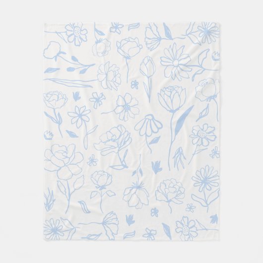 Pastel Blauw Abstract Bloemen Botanische Inkt Kuns Fleece Deken (Voorkant)