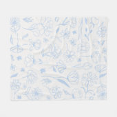 Pastel Blauw Abstract Bloemen Botanische Inkt Kuns Fleece Deken (Voorkant (Horizontaal))