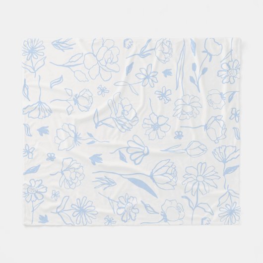 Pastel Blauw Abstract Bloemen Botanische Inkt Kuns Fleece Deken (Voorkant (Horizontaal))
