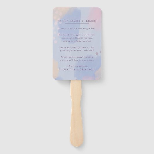 Pastel Blauw Abstracte Kunst Handwaaier (Achterkant)