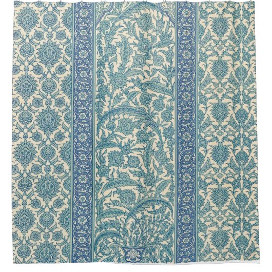 Pastel Blauw  Arabisch vloerkleed Botanisch Patroo Douchegordijn (Voorkant)