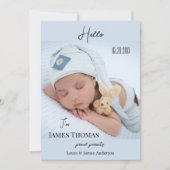 Pastel Blauw Baby Jongen Foto Geboorte Aankondigin Aankondiging (Voorkant)