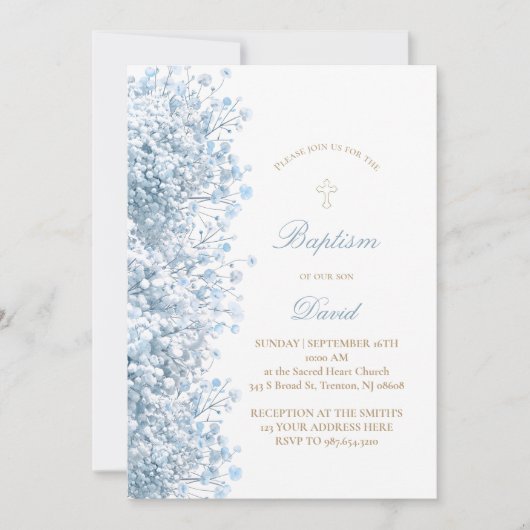 pastel blauw Baby's Breath baby jongen Doop Kaart (Voorkant)