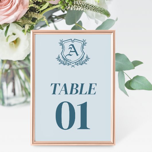 Pastel Blauw Blad en Bloemen Bruiloft Tafel Kaart