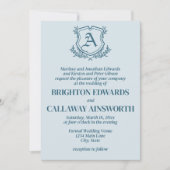 Pastel Blauw Blad en Bloemen Monogram Bruiloft Kaart (Voorkant)