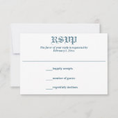 Pastel Blauw Blad en Bloemen Monogram Bruiloft RSVP Kaartje (Voorkant)