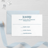 Pastel Blauw Blad en Bloemen Monogram Bruiloft RSVP Kaartje
