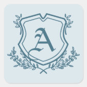 Pastel Blauw Blad en Bloemen Monogram Bruiloft Vierkante Sticker (Voorkant)