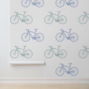 Pastel Blauw Blauwgroen en wit Elegant  Fiets Behang
