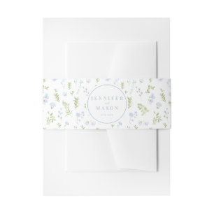 Pastel blauw bloem bruiloft uitnodiging buik band uitnodigingen wikkel