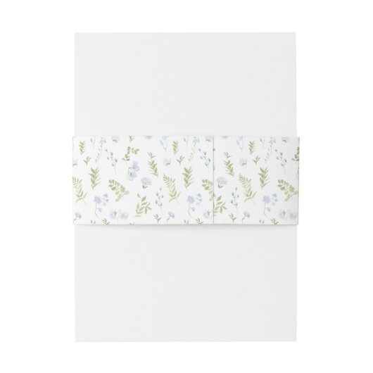 Pastel blauw bloem bruiloft uitnodiging buik band uitnodigingen wikkel (Achterkant Voorbeeld)