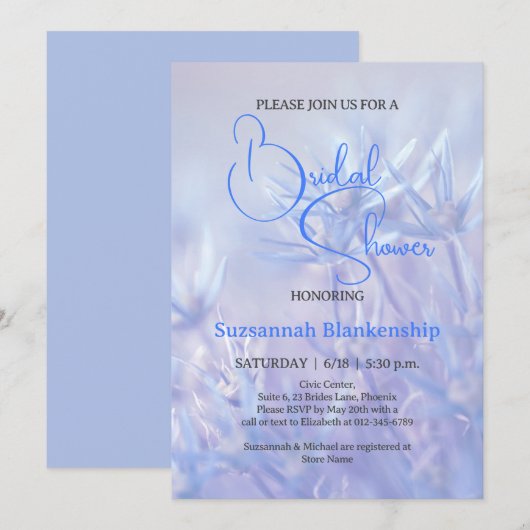 Pastel Blauw Bloemen Achtergrond Vrijgezellenfeest Kaart (Voorkant / Achterkant)